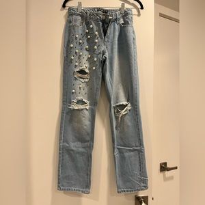 Petite Esther Pearl Stud Boyfriend Jeans